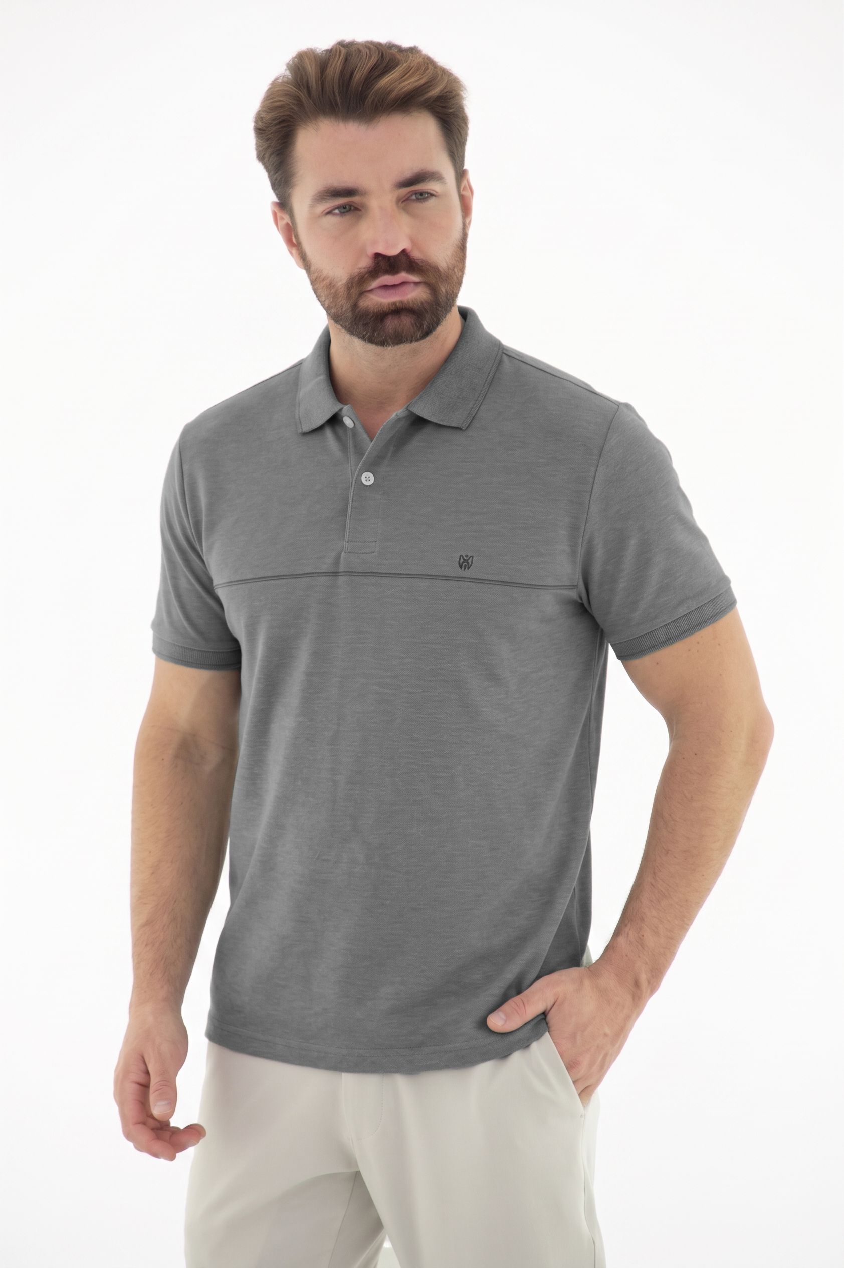 Vista lateral 1 do produto Camisa Polo com Listas em Piquet Linha Blend