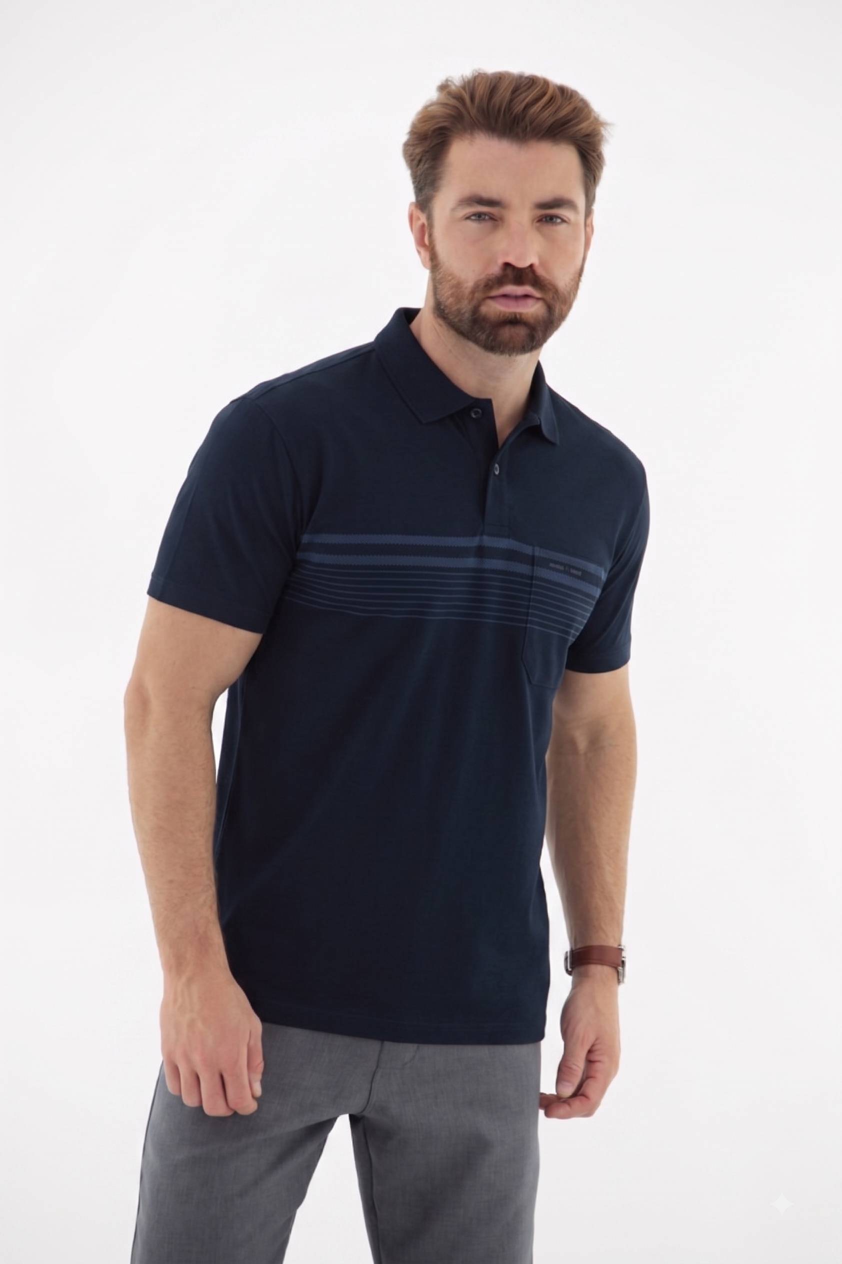 Vista lateral 2 do produto Camisa Polo Masculina com Bolso linha Blend