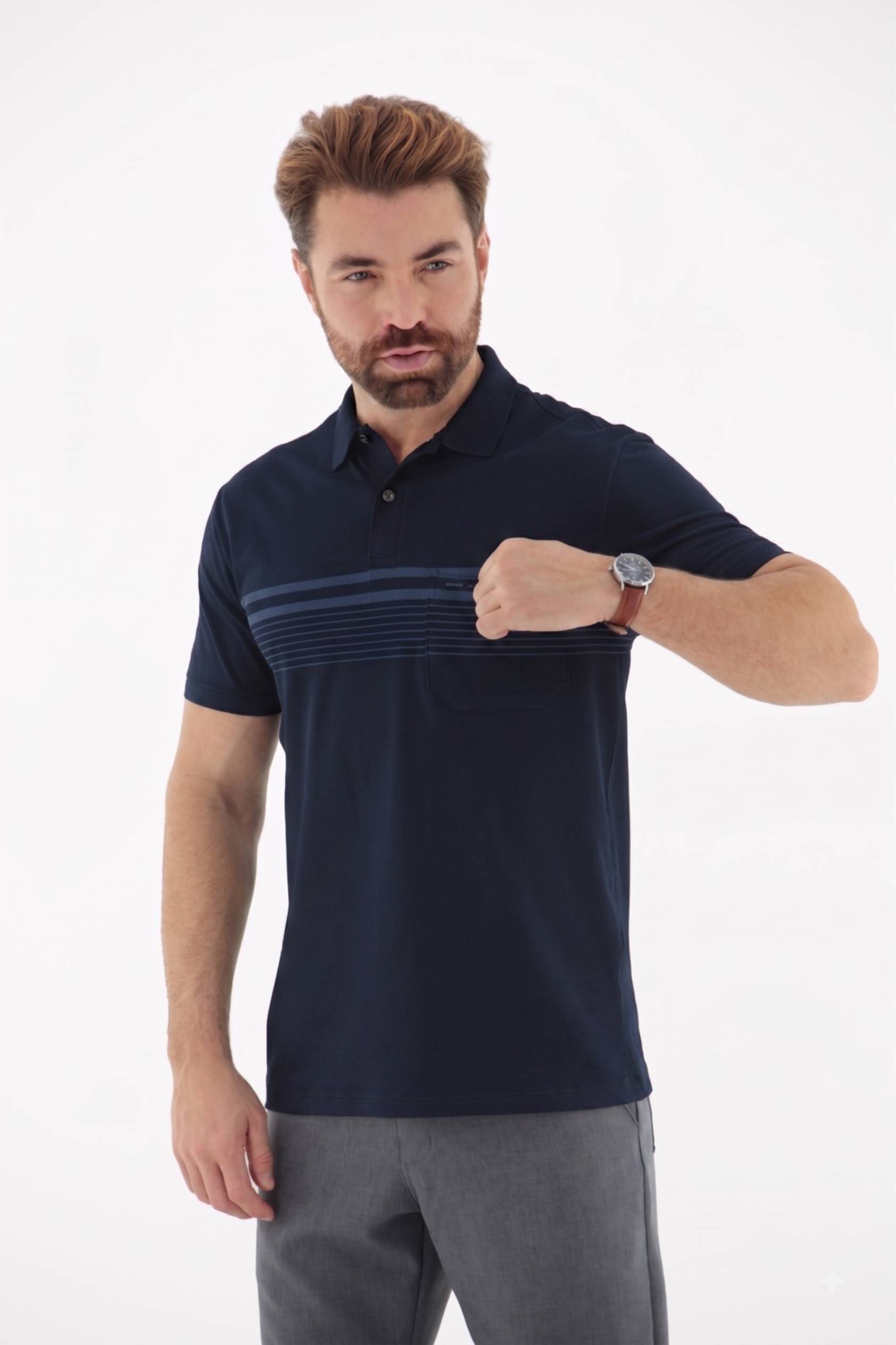 Vista lateral 1 do produto Camisa Polo Masculina com Bolso linha Blend