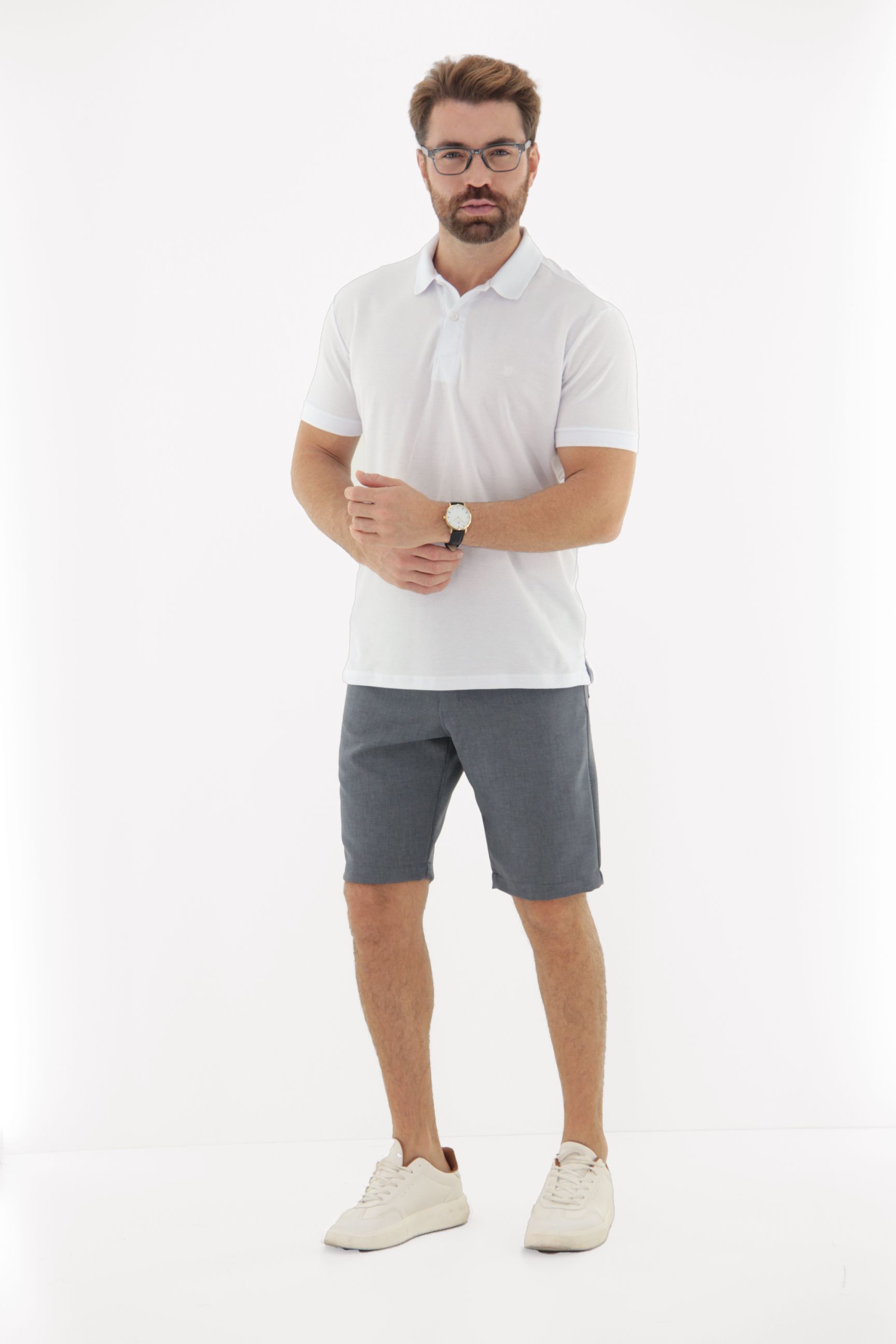 Vista alternativa de Camisa Polo Masculina 100% Algodão em Tecido Texturizado Premium