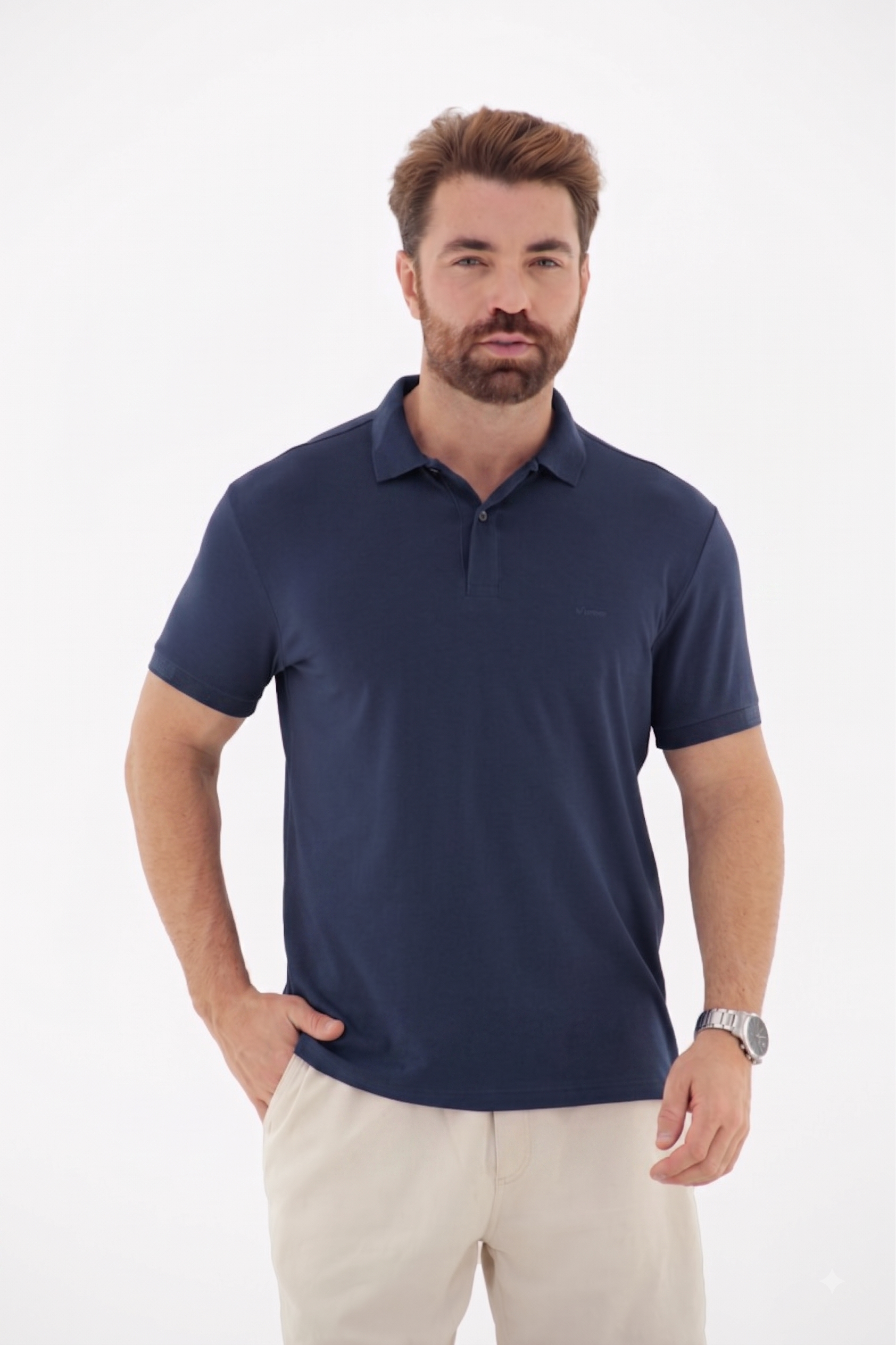 Vista lateral 1 do produto Camisa Polo Masculina com Gola Bloco Linha Blend
