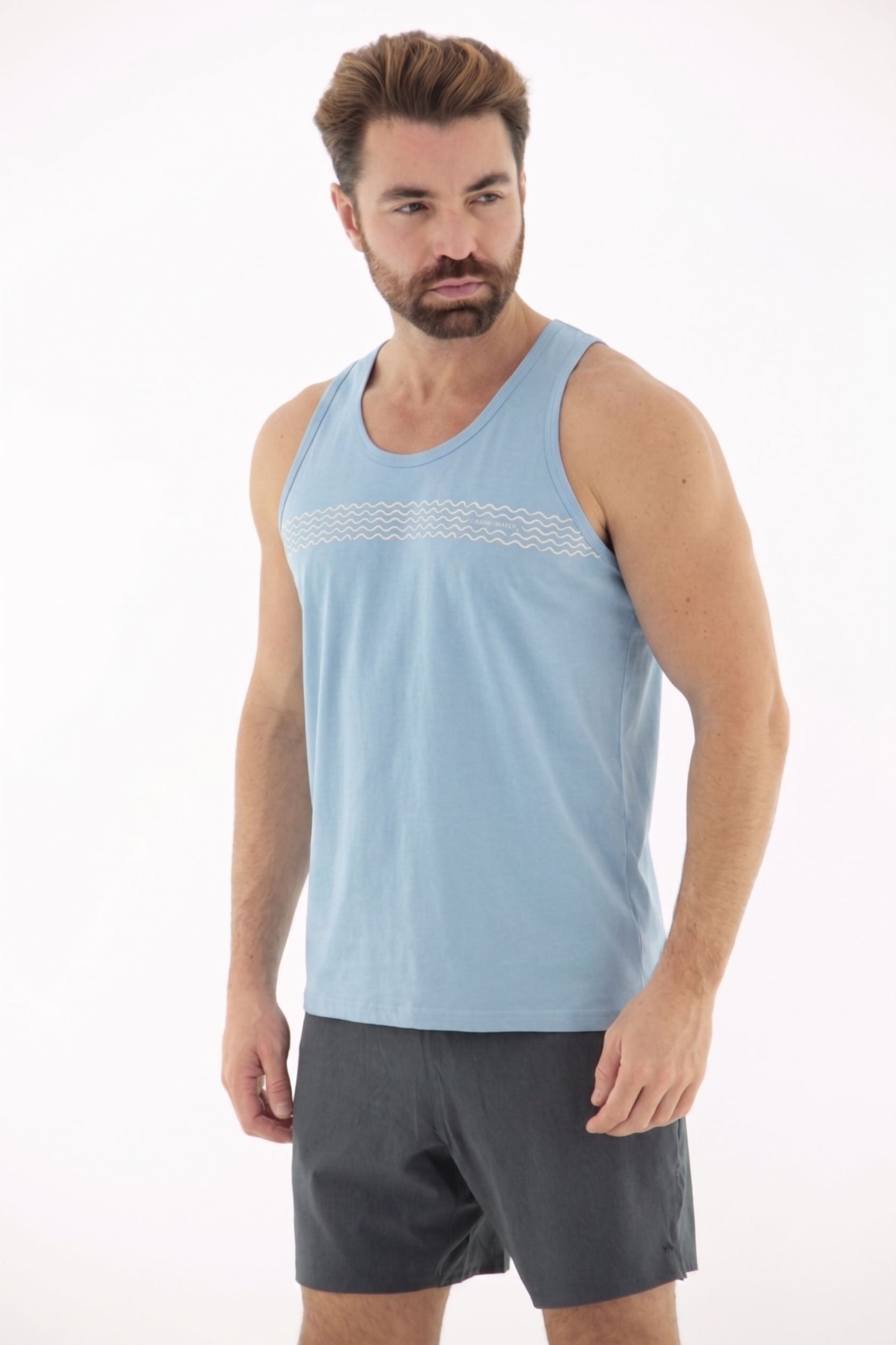 Vista alternativa de Camiseta Regata Masculina 100% Algodão com Estampa Ondas