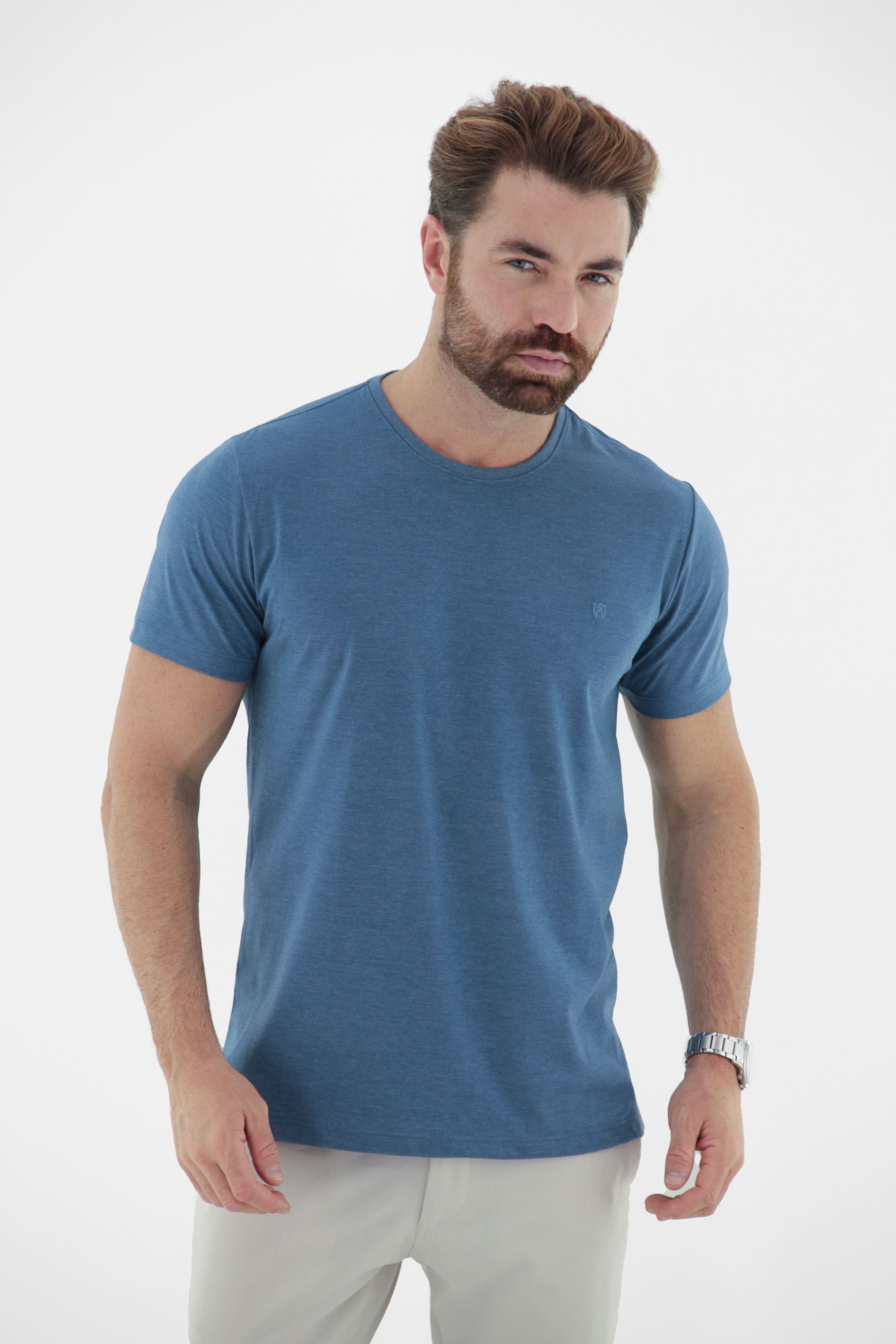 Vista lateral 6 do produto Camiseta T-Shirt Básica em Algodão Penteado Masculina
