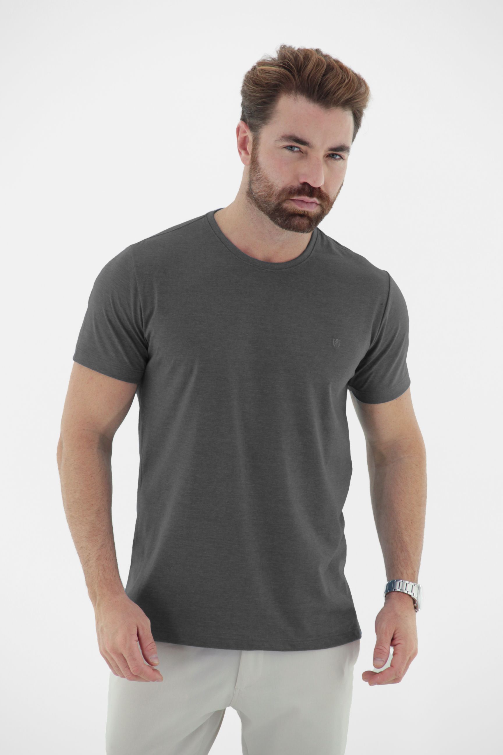 Vista lateral 7 do produto Camiseta T-Shirt Básica em Algodão Penteado Masculina