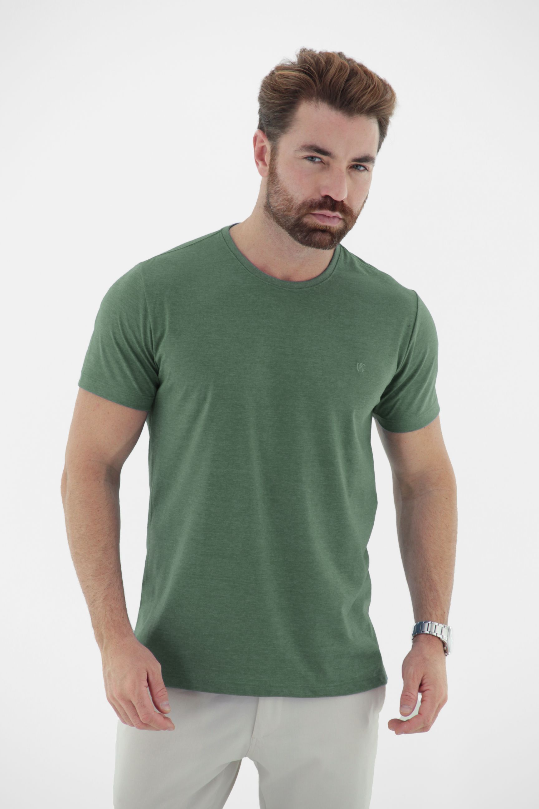 Vista lateral 8 do produto Camiseta T-Shirt Básica em Algodão Penteado Masculina