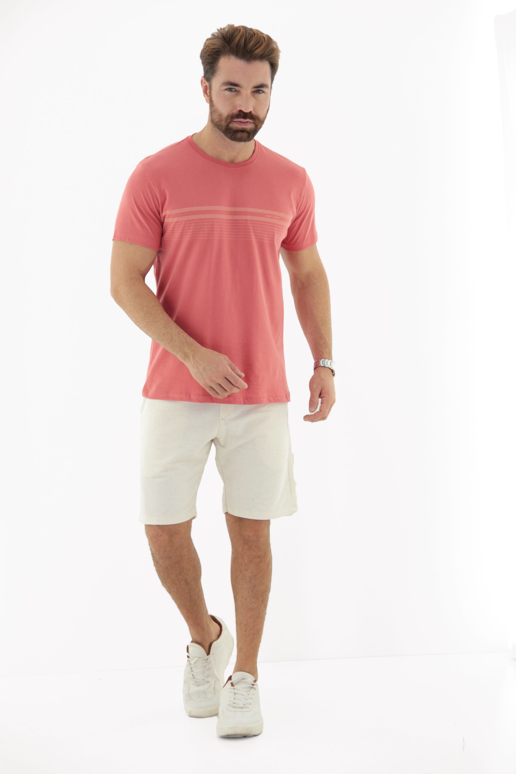 Vista alternativa de Camiseta T-Shirt Masculina 100% Algodão com Listras no Peito
