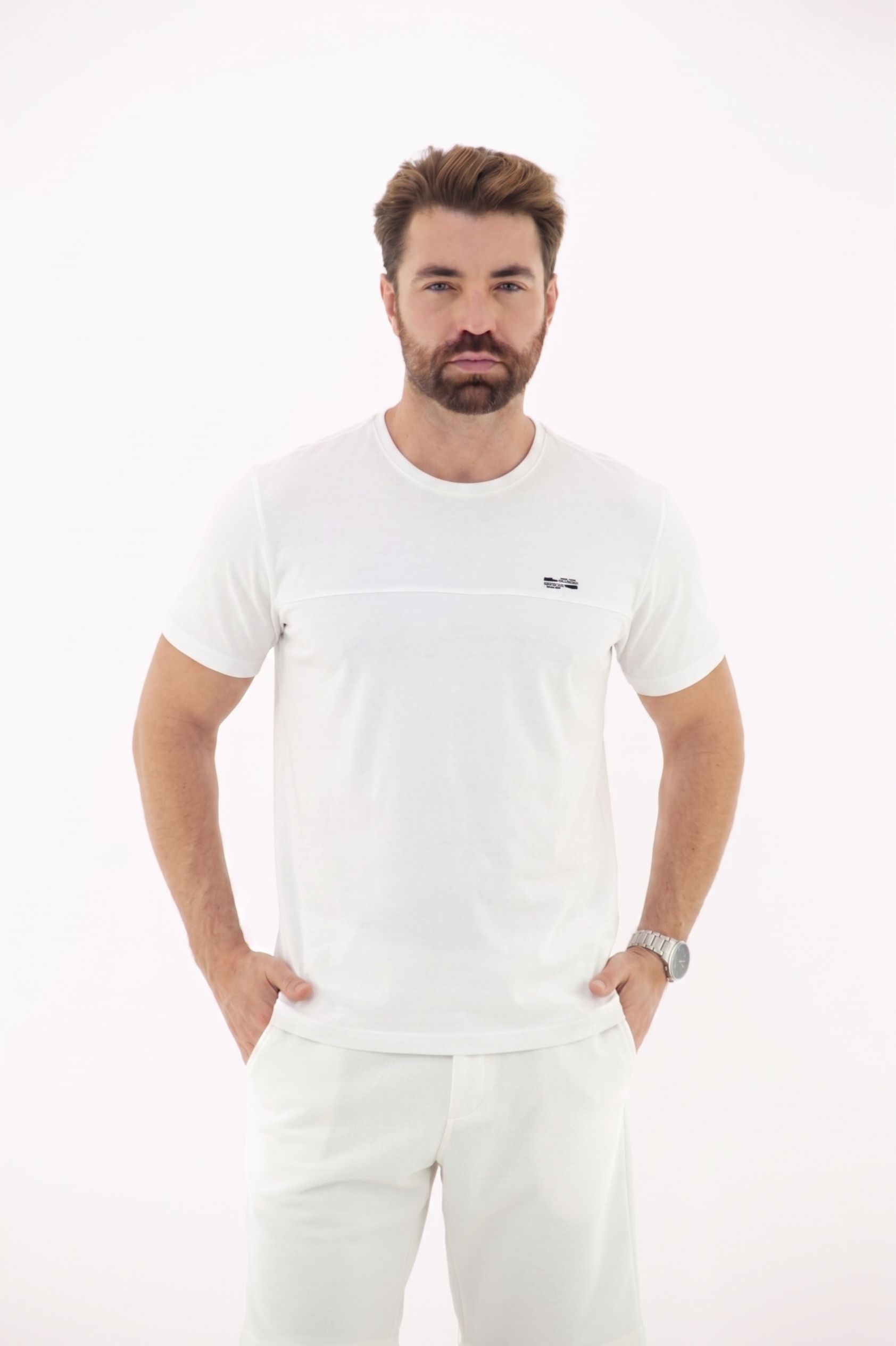 Vista alternativa de Camiseta T-Shirt Masculina 100% Algodão com Recorte Frontal
