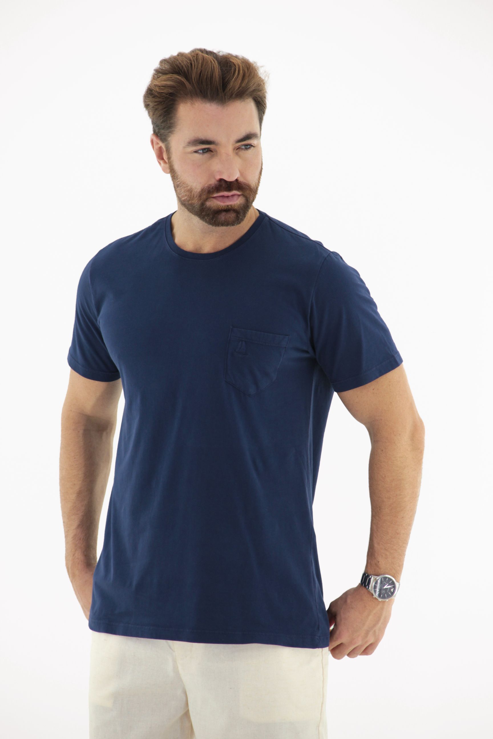 Fotografia de Camiseta T-Shirt Masculina Estonado Reativo 100% Algodão com Bolso