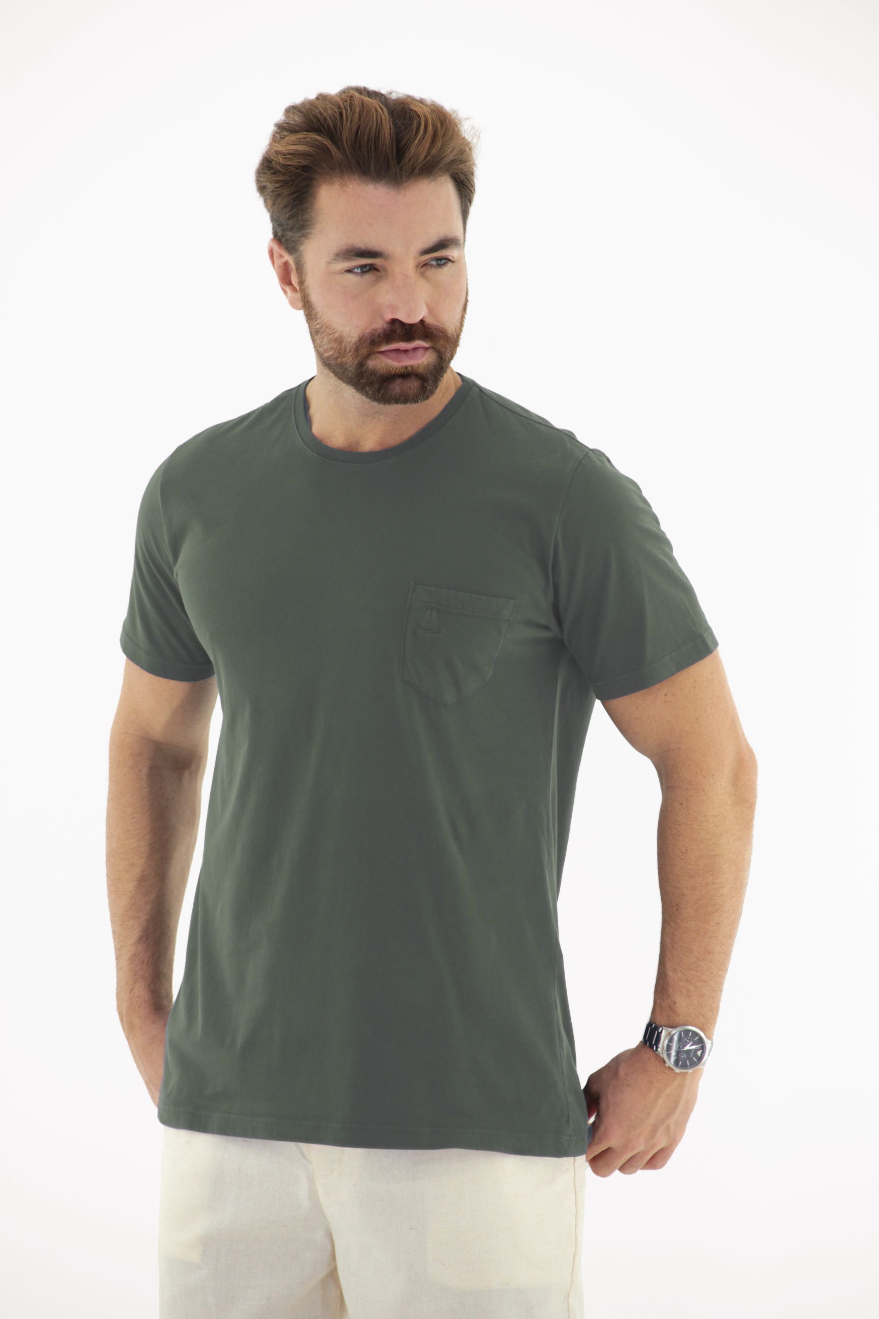 Vista alternativa de Camiseta T-Shirt Masculina Estonado Reativo 100% Algodão com Bolso