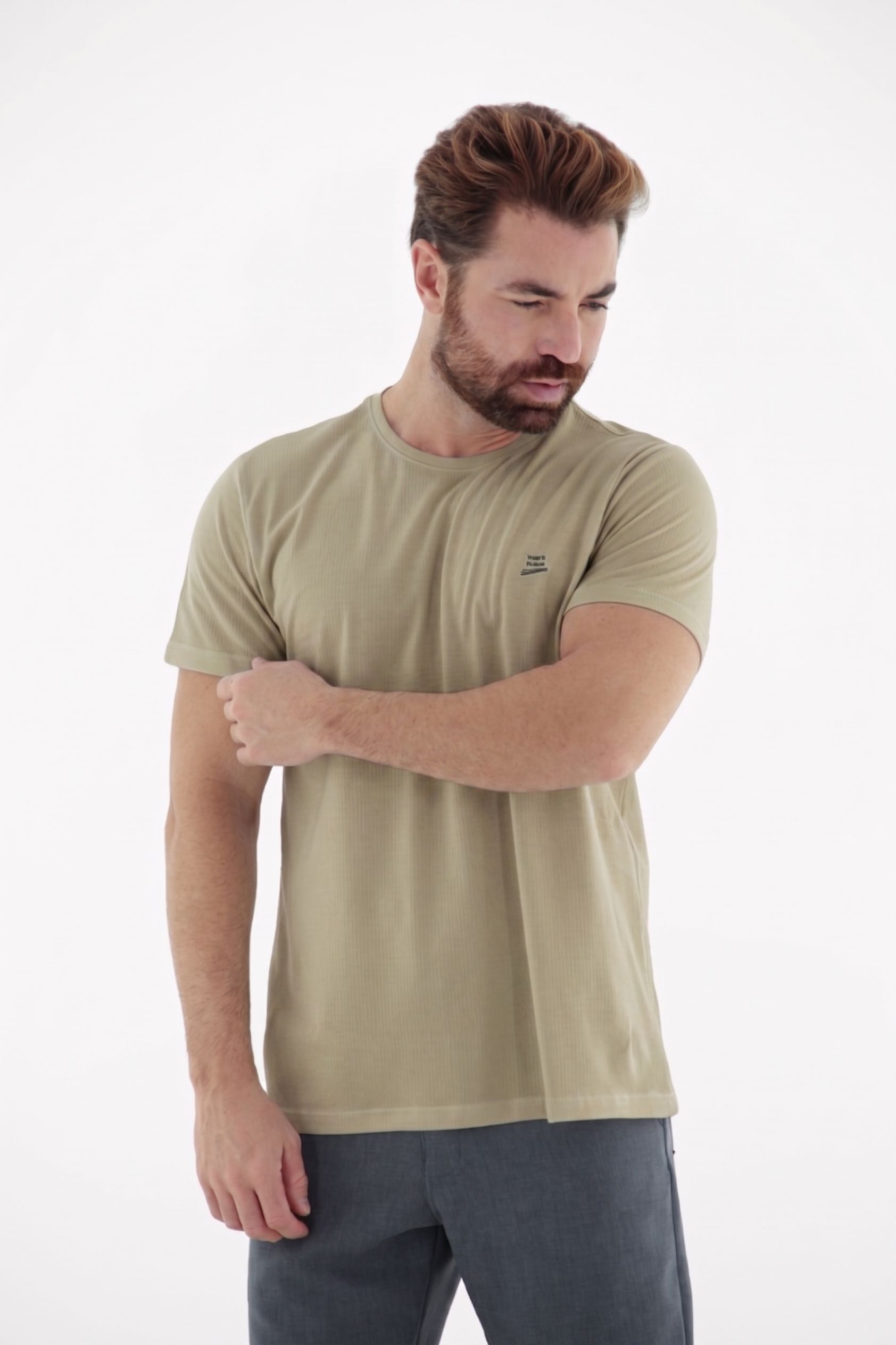 Fotografia de Camiseta T-Shirt Masculina 100% Algodão Texturizada com Detalhe bordado
