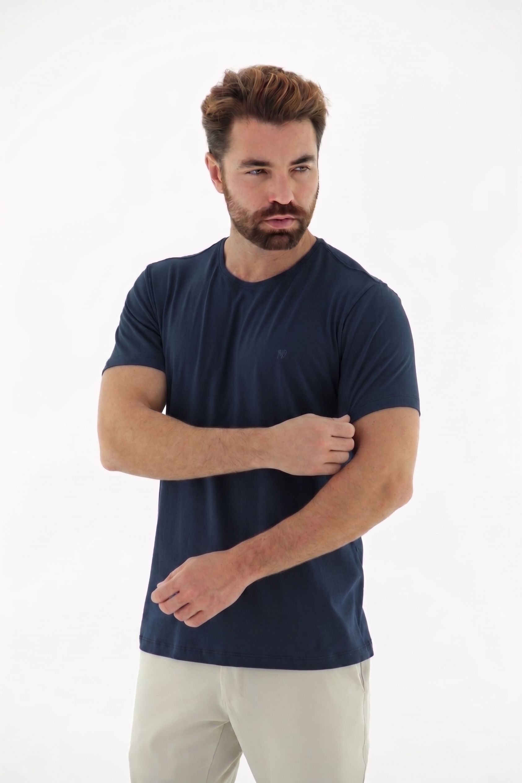 Vista lateral 1 do produto Camiseta T-Shirt Masculina em Algodão com Elastano