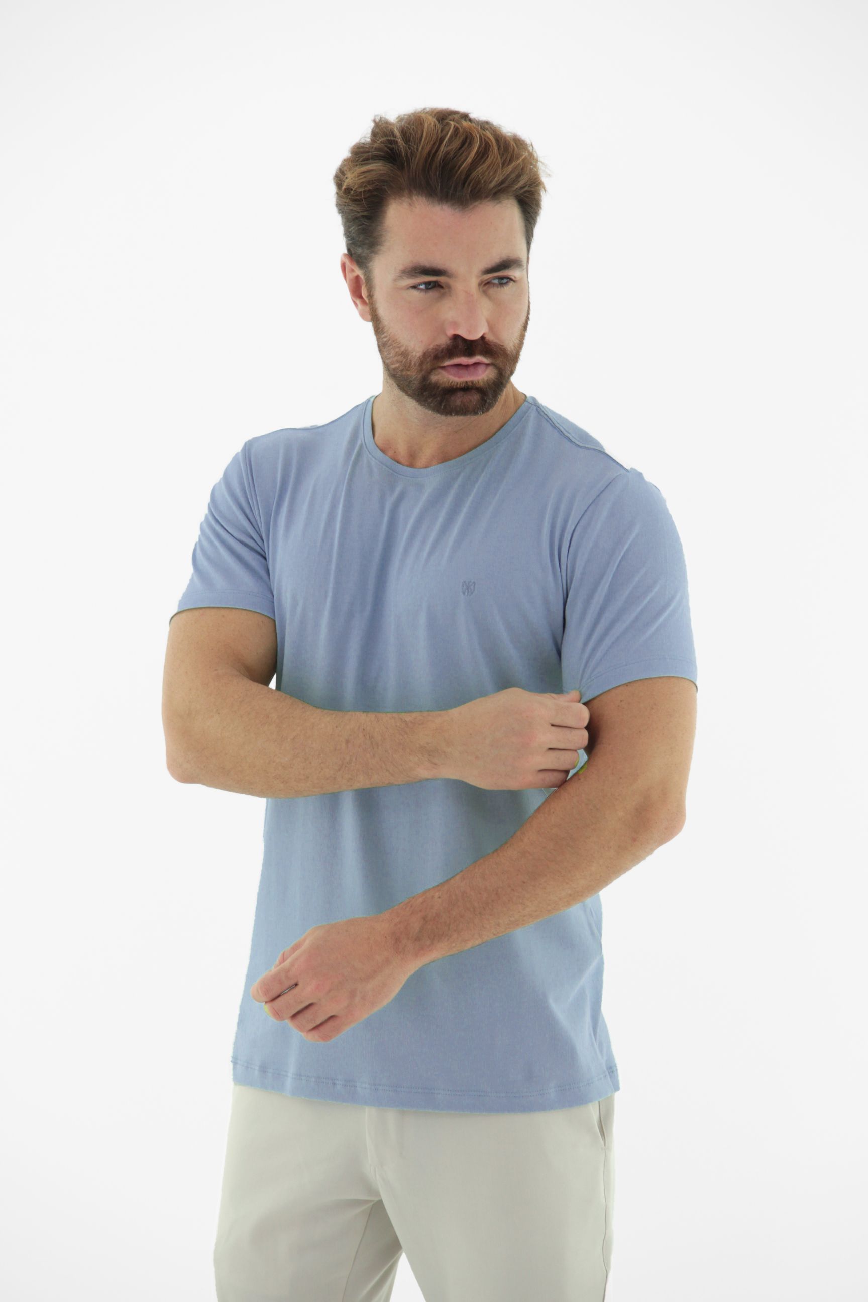 Vista lateral 3 do produto Camiseta T-Shirt Masculina em Algodão com Elastano