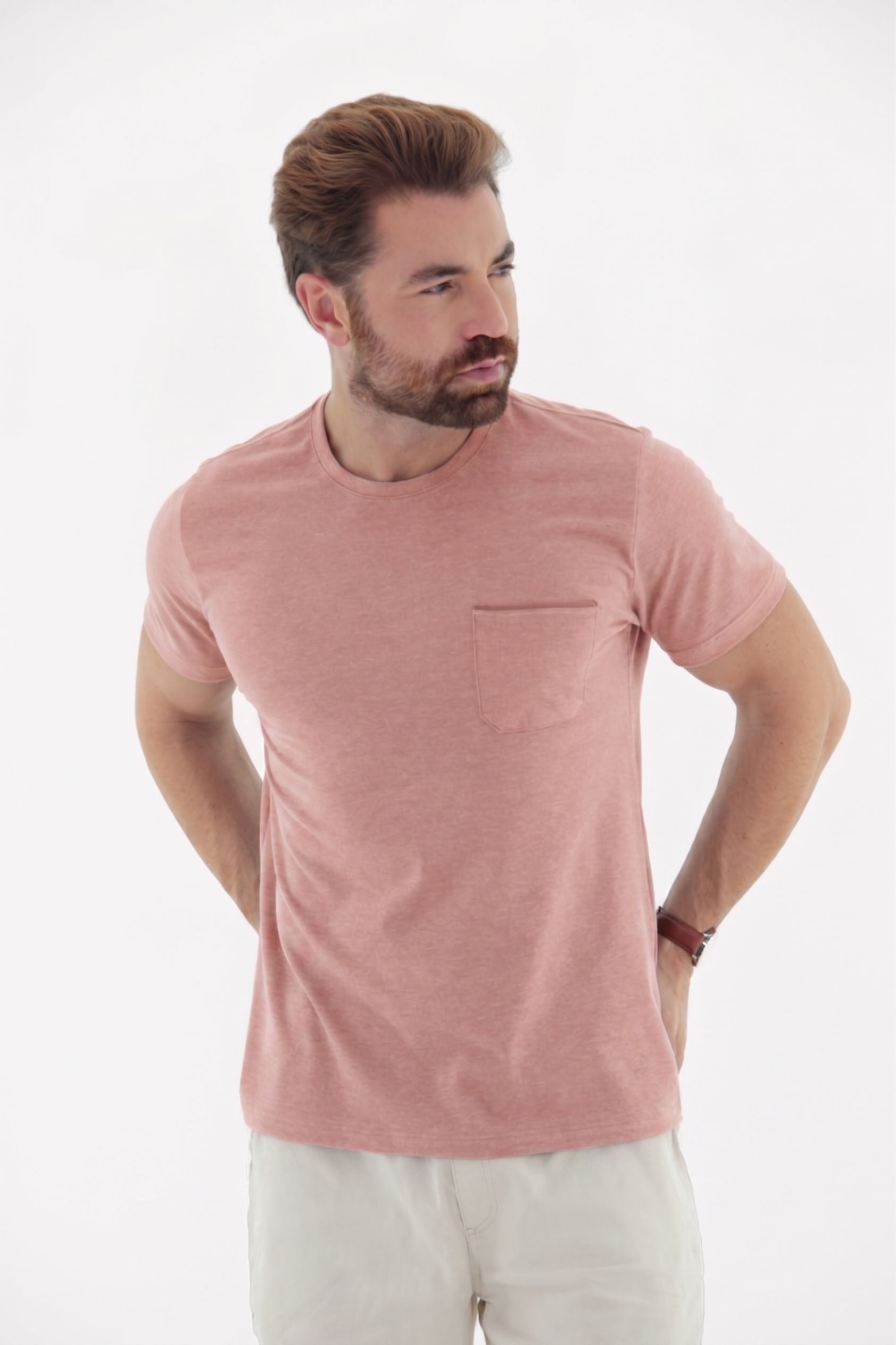 Vista lateral 3 do produto Camiseta T-Shirt Masculina em Piquet com Bolso Frontal