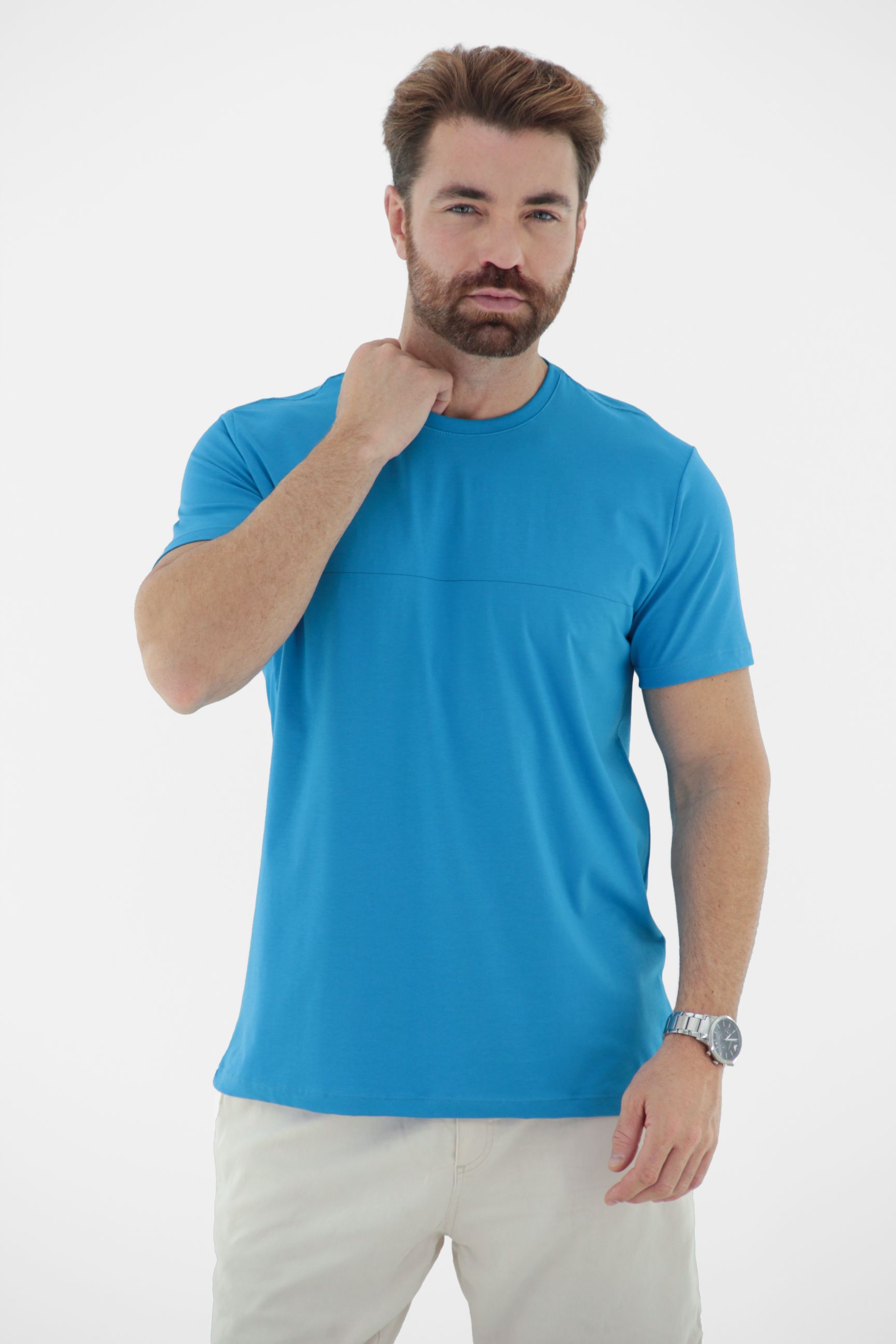 Fotografia de Camiseta T-Shirt Masculina Premium em Algodão Pima com Listra no Peito
