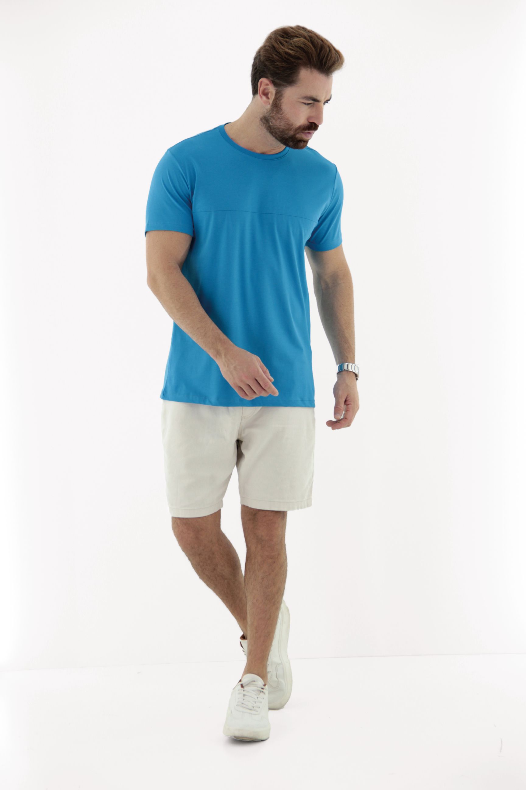 Vista alternativa de Camiseta T-Shirt Masculina Premium em Algodão Pima com Listra no Peito