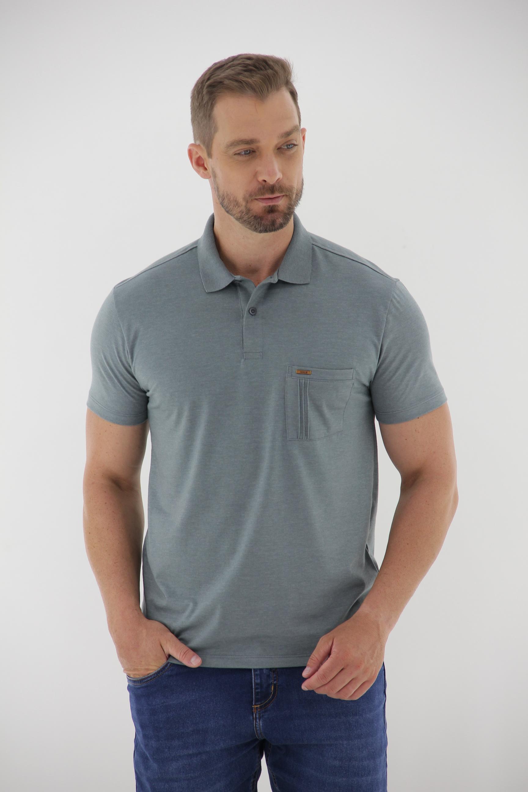 Vista lateral 2 do produto Polo Masculina com Bolso e Pesponto