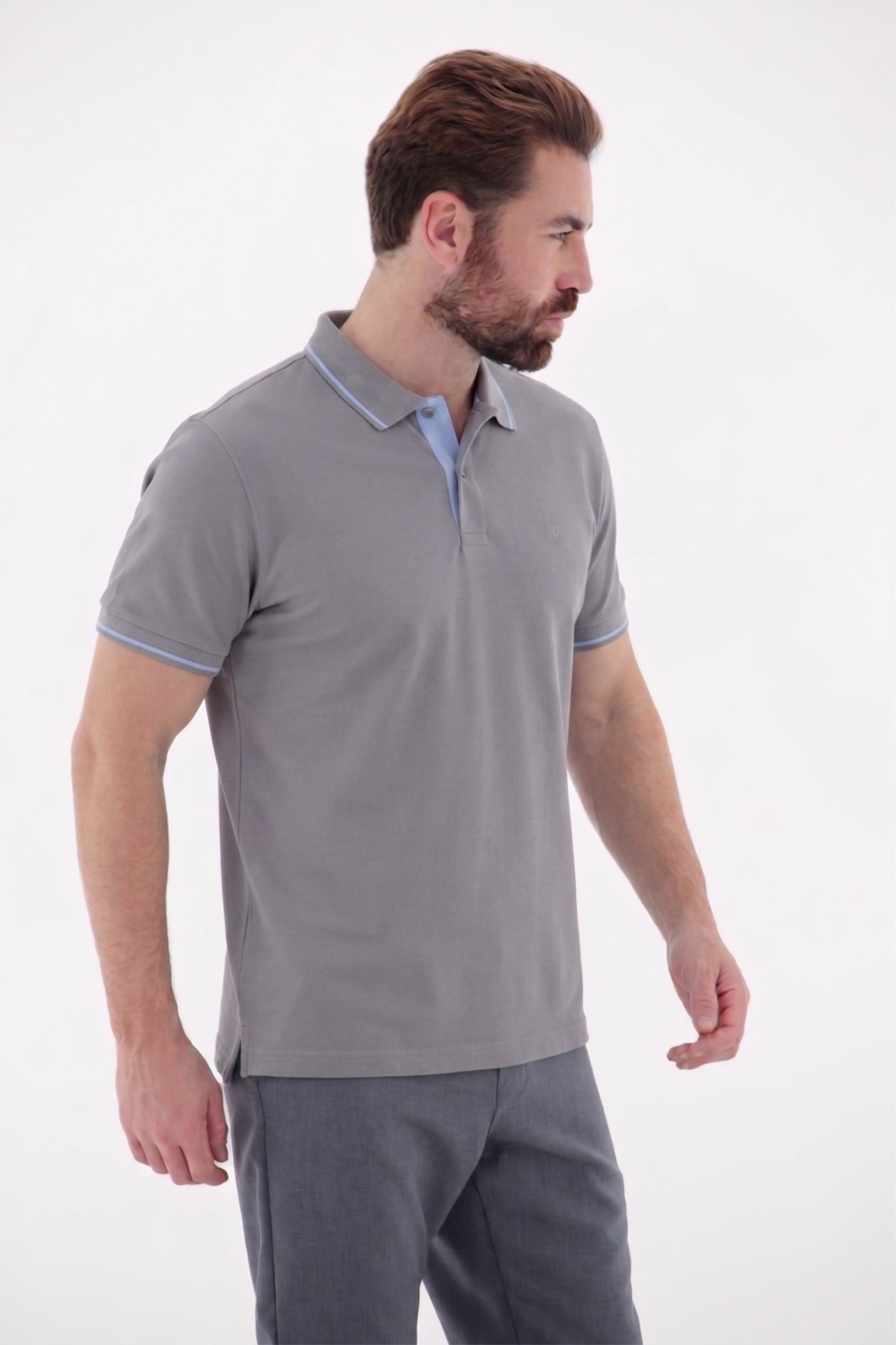 Vista alternativa de Polo Masculina Meia Malha com Elastano e Filete no Peitilho