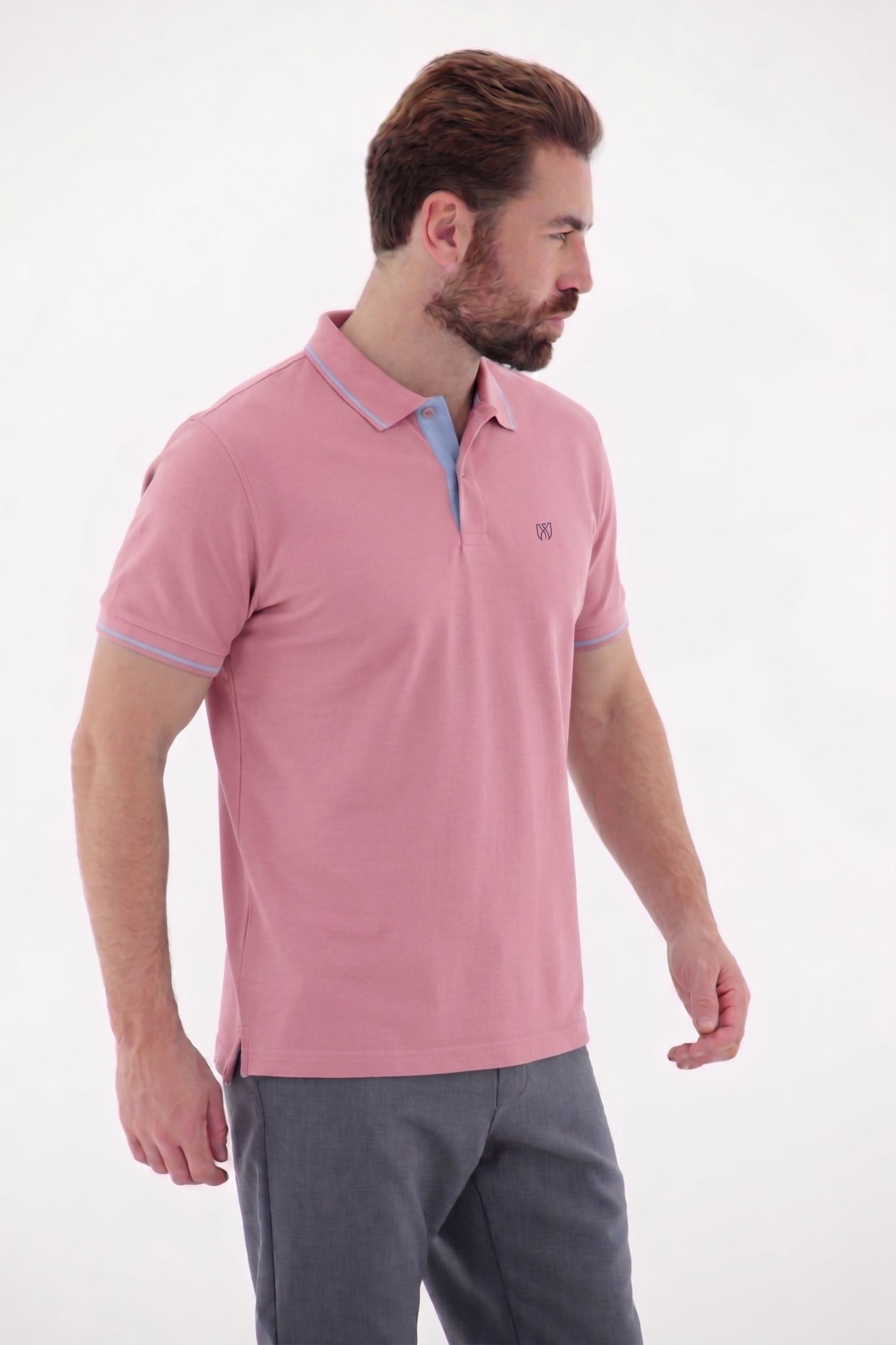 Fotografia de Polo Masculina Meia Malha com Elastano e Filete no Peitilho